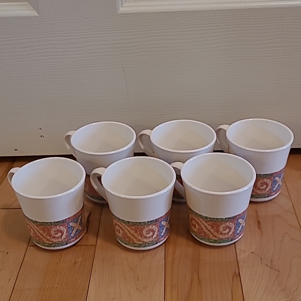 6 Corning ware sand art pattern mugs